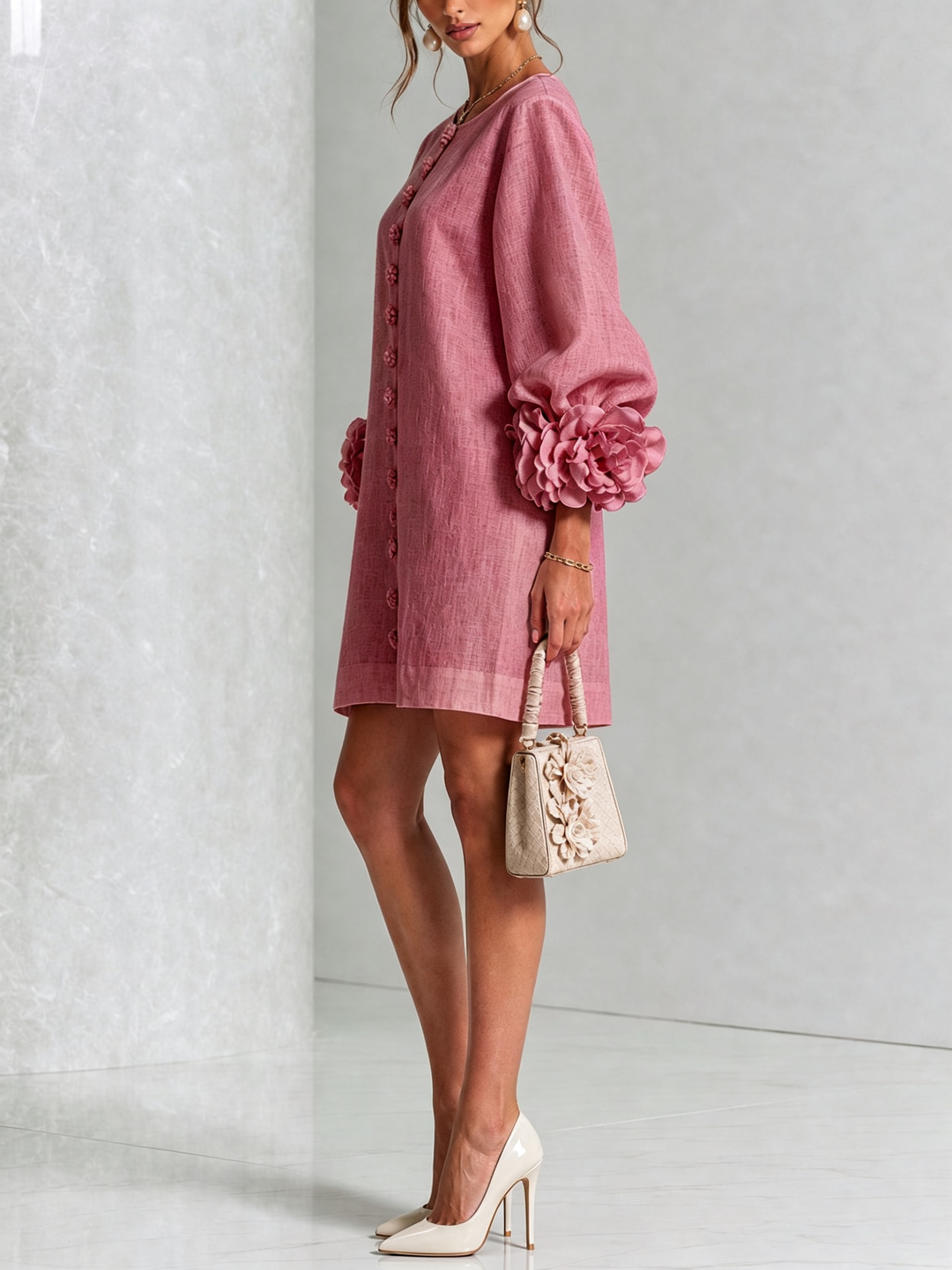 Henrietta™ Floral Button-Down Mini Dress in rose, front view
