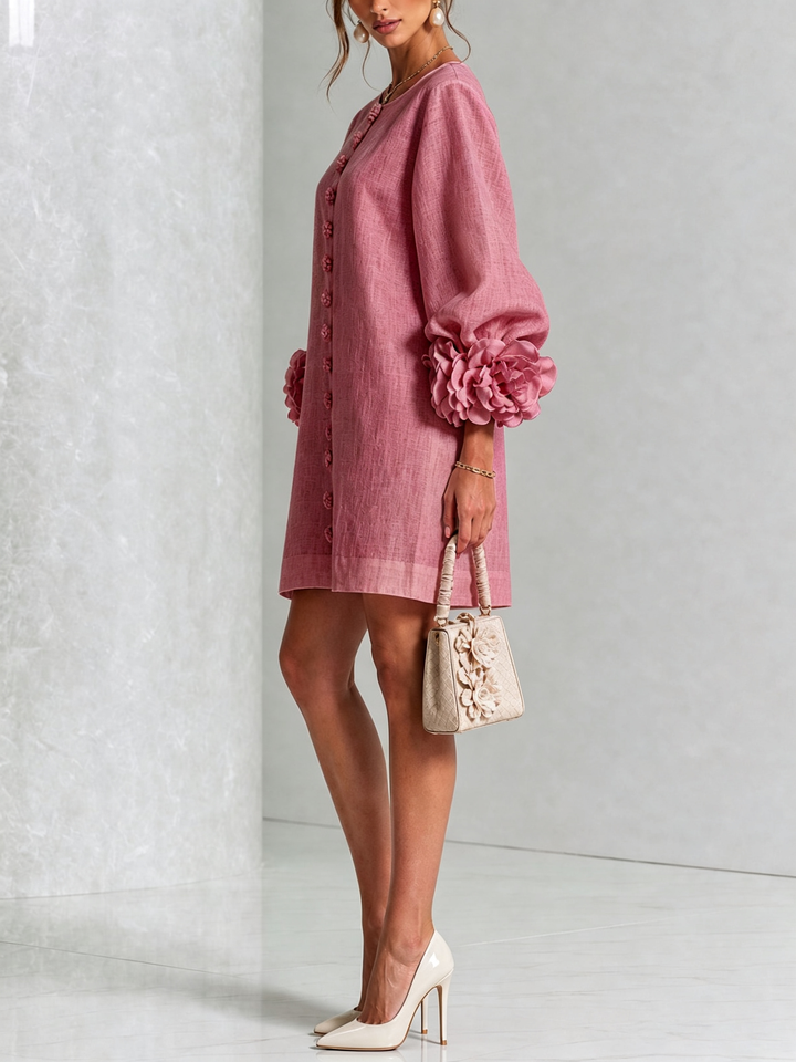 Henrietta™ Floral Button-Down Mini Dress in rose, front view