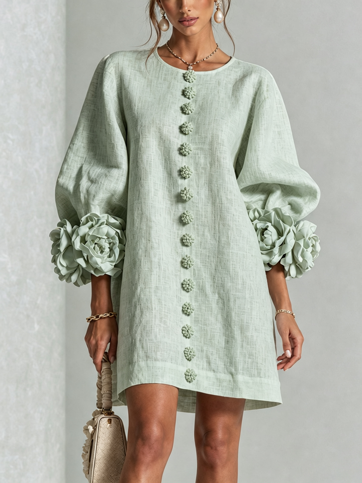 Henrietta™ Floral Button-Down Mini Dress in sage mist, front view