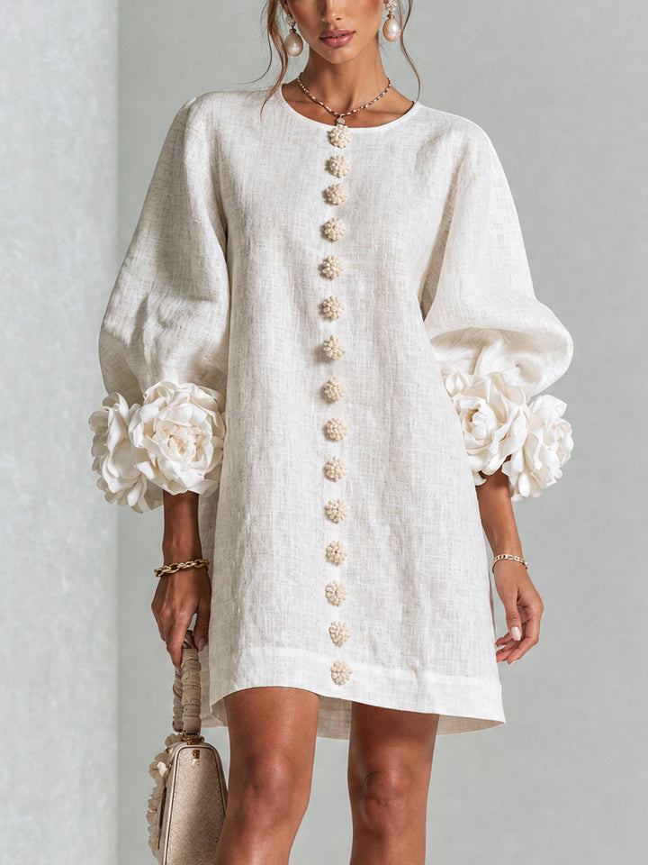 Henrietta™ Floral Button-Down Mini Dress in white, front view