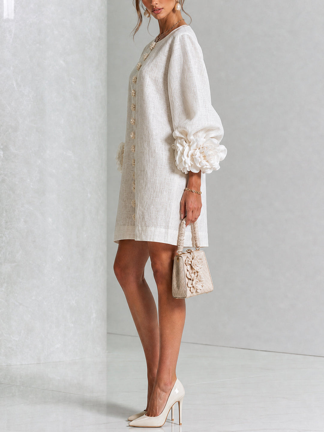 Henrietta™ Floral Button-Down Mini Dress showing the rose-knot cuffs