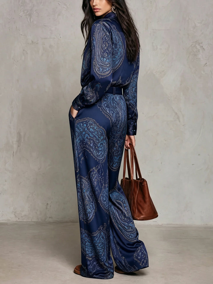 Eugenia™ Paisley Print Wide-Leg Two-Piece Set in Navy, wide-leg trousers