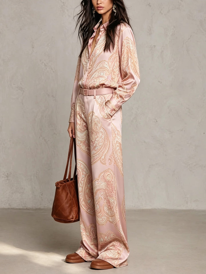 Eugenia™ Paisley Print Wide-Leg Two-Piece Set in Pink, shirt detail