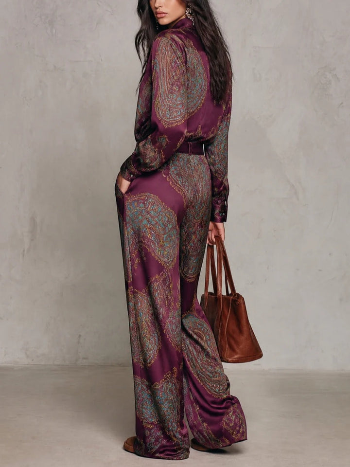Eugenia™ Paisley Print Wide-Leg Two-Piece Set in Burgundy, wide-leg trousers