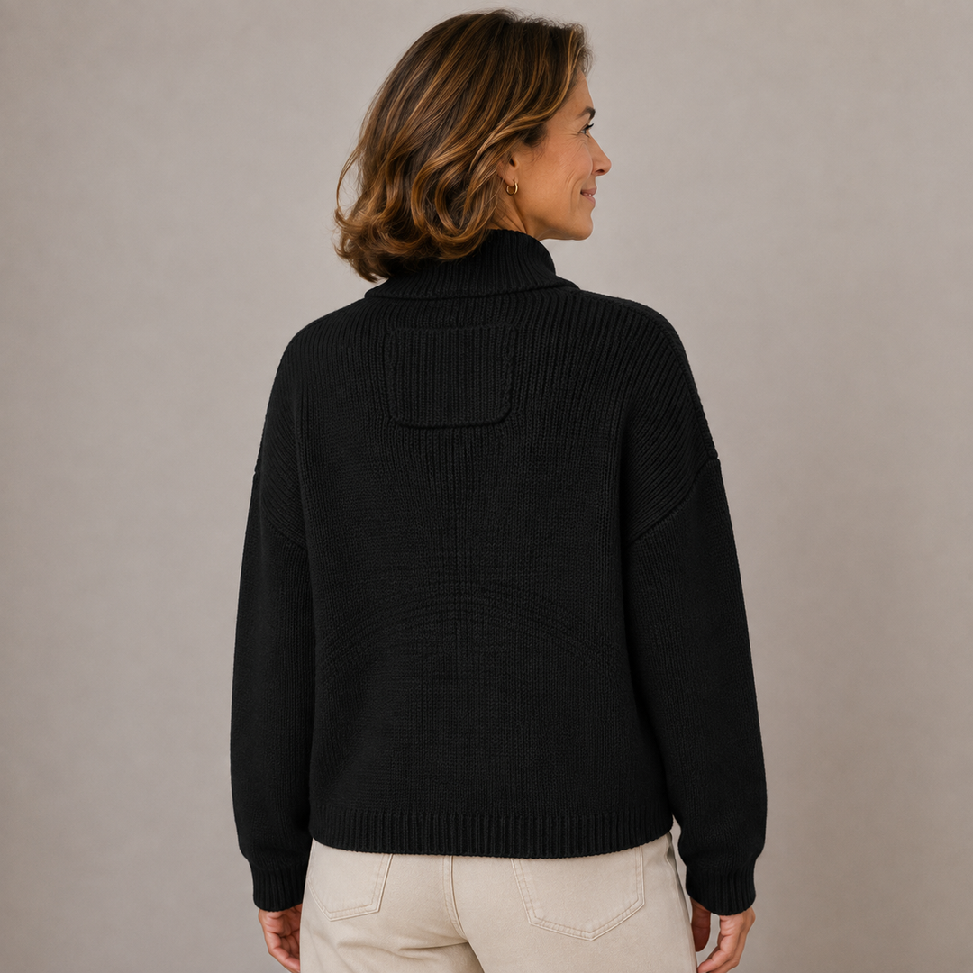 Augusta™ Stand Collar Button Cardigan in black, back view