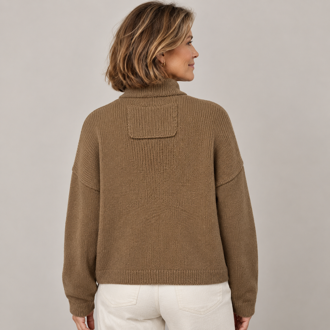 Augusta™ Stand Collar Button Cardigan in camel, back view
