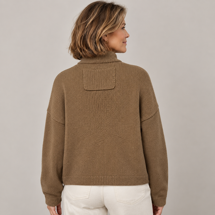 Augusta™ Stand Collar Button Cardigan in camel, back view