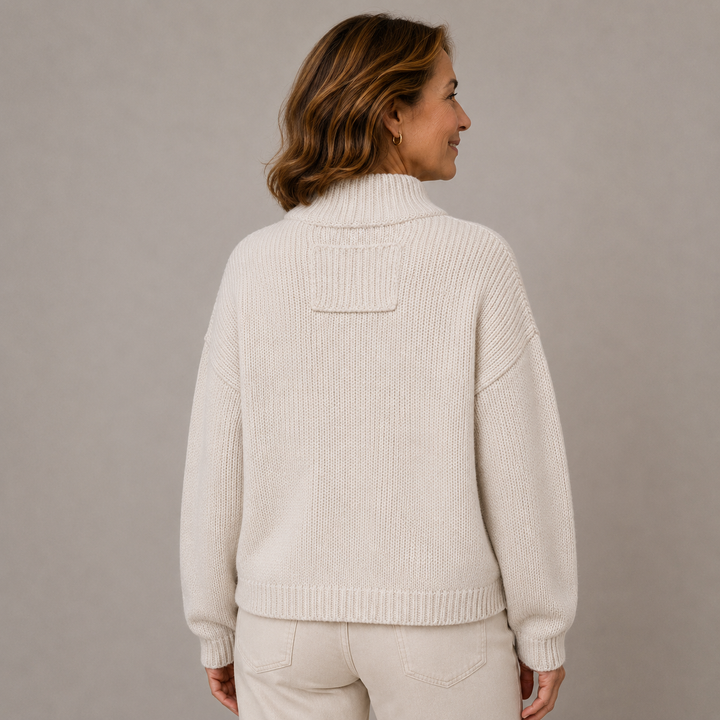 Augusta™ Stand Collar Button Cardigan in cream, back view