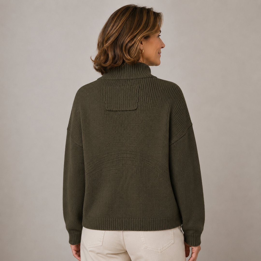 Augusta™ Stand Collar Button Cardigan in olive, back view