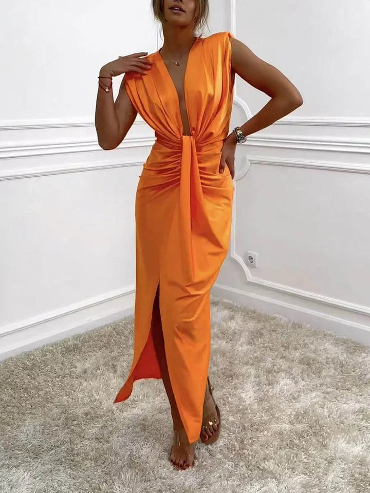 Venessa™ Elegant Dress with Draped Ruched Slit