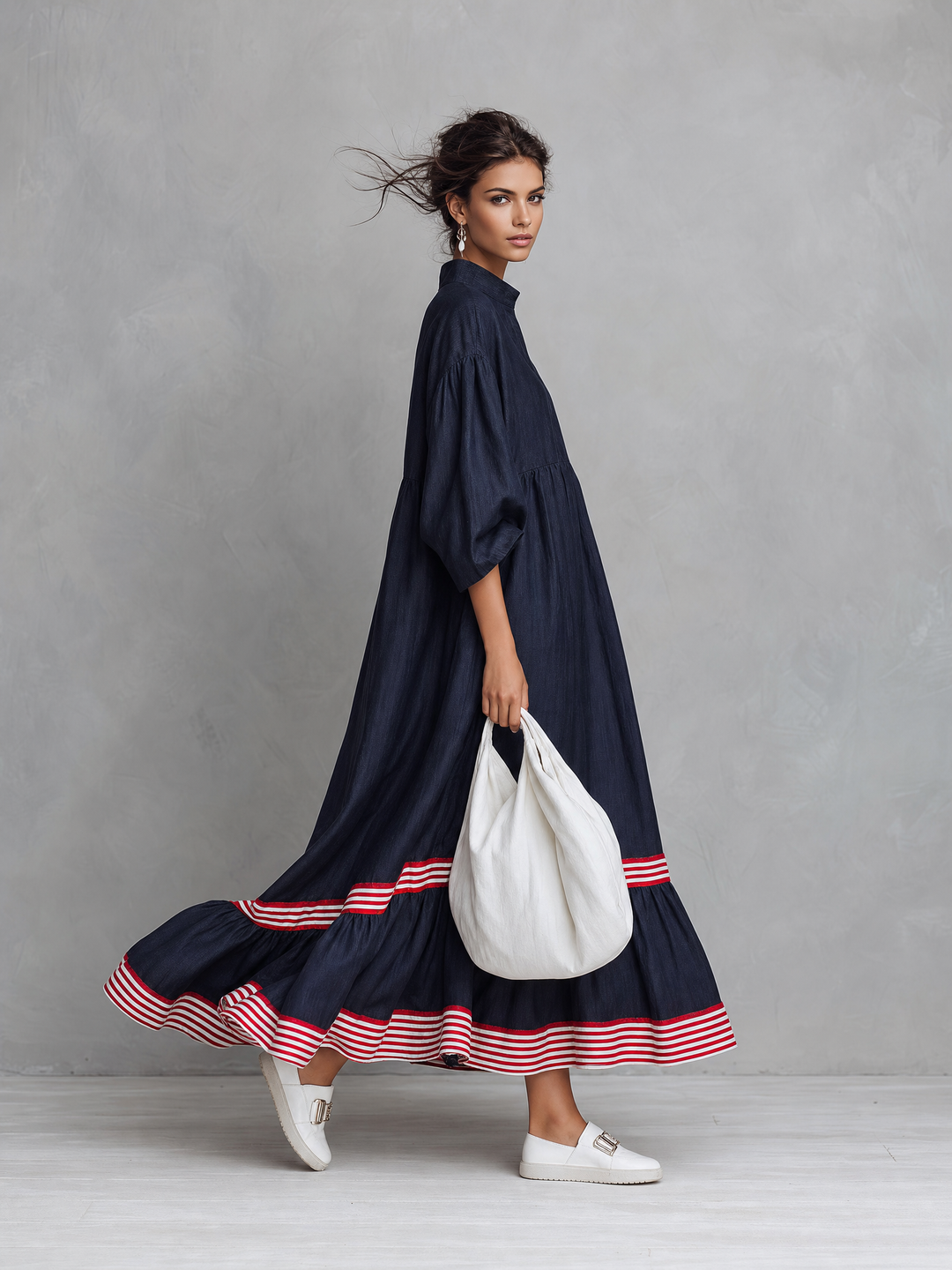 Bernice™ Red Stripe Ruffle Maxi Dress