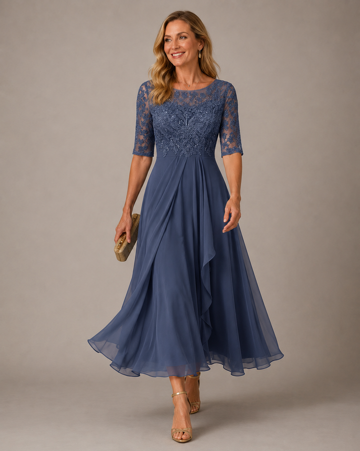 Effie™ Lace Bodice Midi Dress in blue, front view