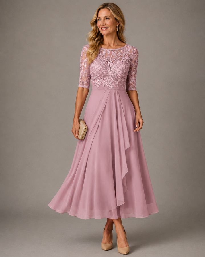 Effie™ Lace Bodice Midi Dress in pink, front view