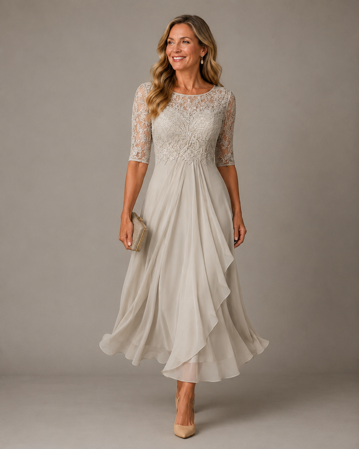 Effie™ Lace Bodice Midi Dress in white, front view
