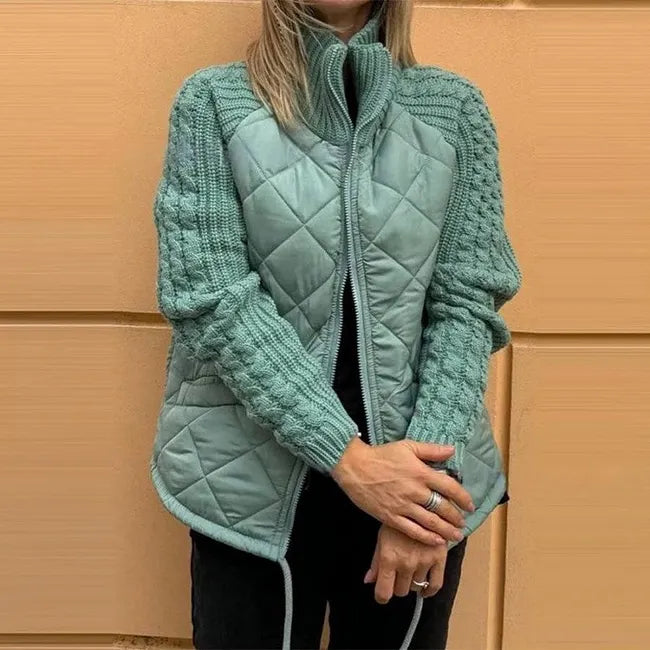 Sybil™ Quilted Knit Sleeve Jacket in light green, front view