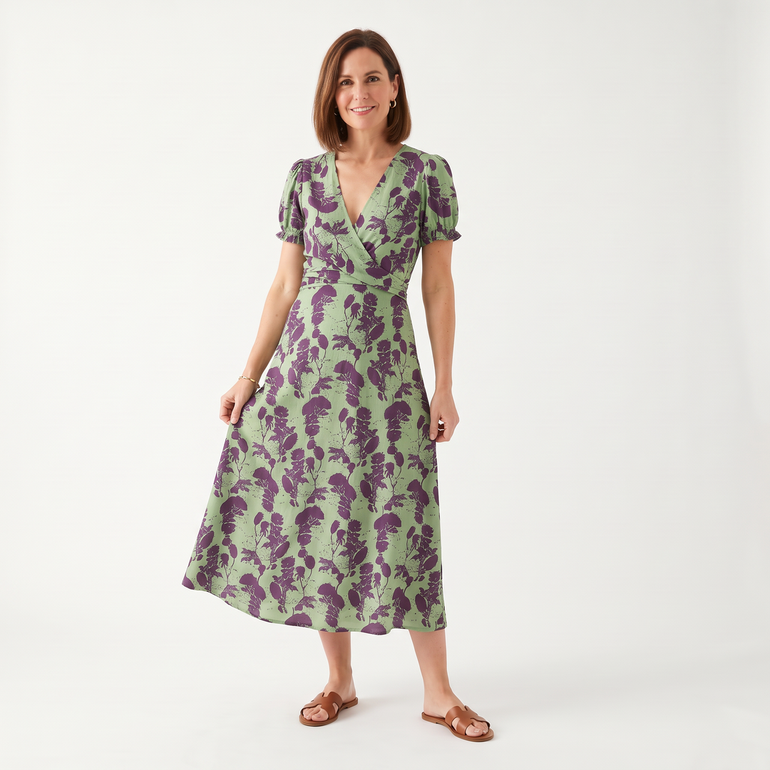 Virel™ Relaxed Floral Midi Dress, the skirt held out to show the flare