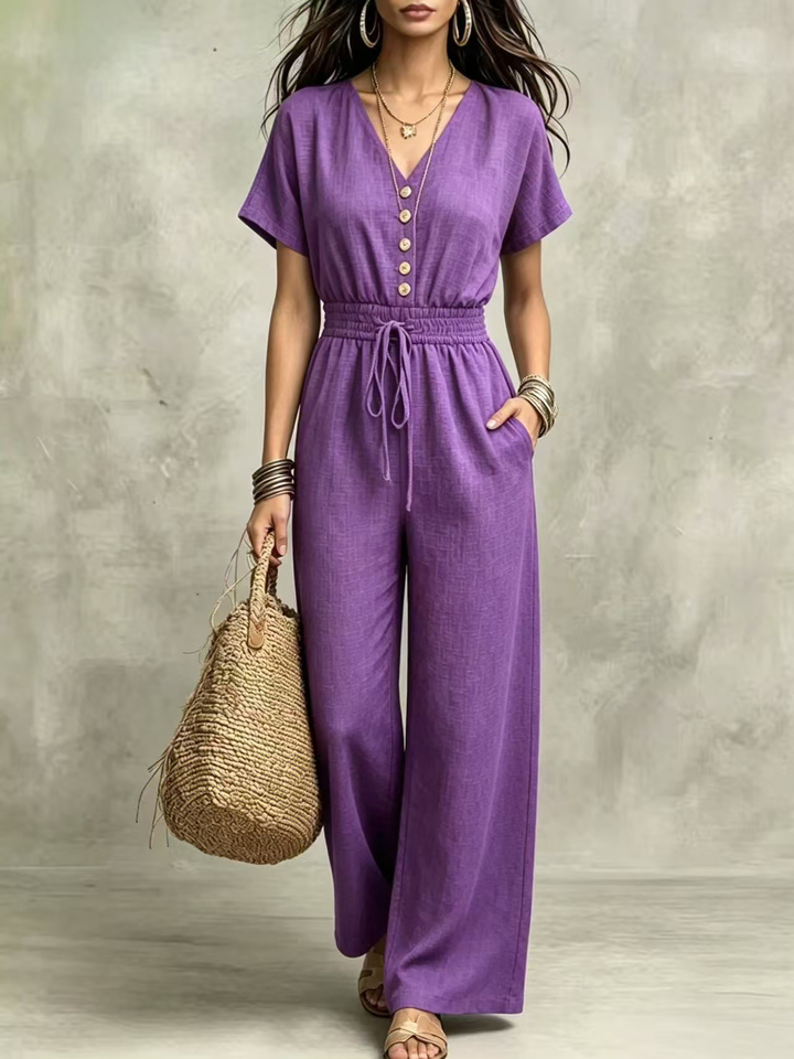 Etta™ V-Neck Wide-Leg Jumpsuit in purple, front view