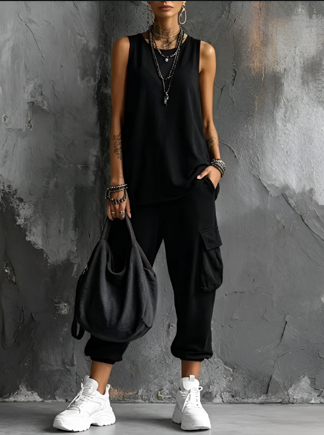 Joyce™ Cargo Pocket Two-Piece Set in black