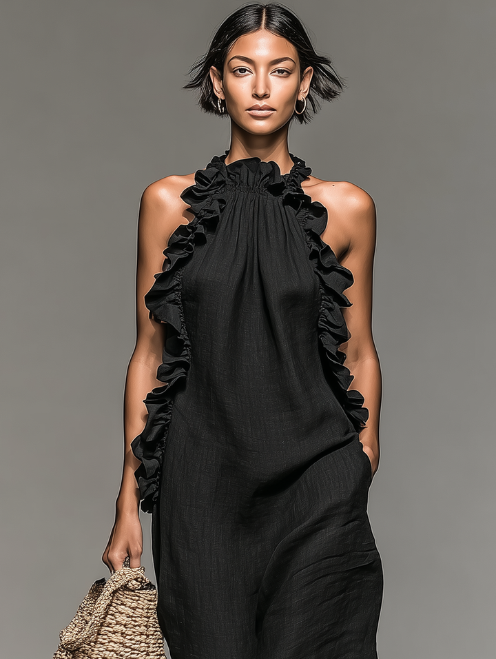 Jeanette™ Ruffle Trim Maxi Dress showing the ruffle trim