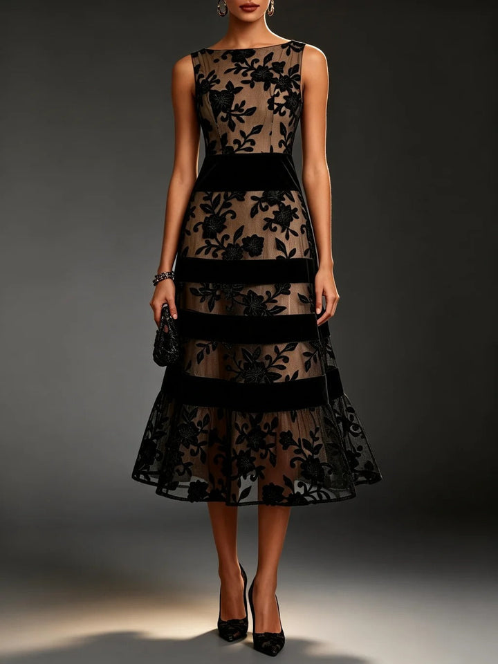Dessie™ Floral Lace Tiered Midi Dress, floral lace panel detail