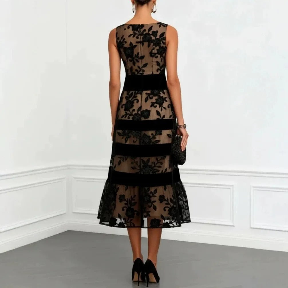 Dessie™ Floral Lace Tiered Midi Dress, tiered ruffled hem