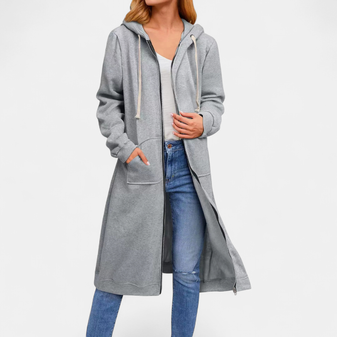 Marion™ Hooded Longline Cardigan in gray, front view