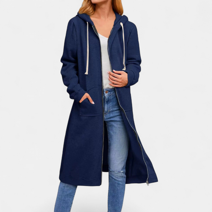 Marion™ Hooded Longline Cardigan in navy, front view