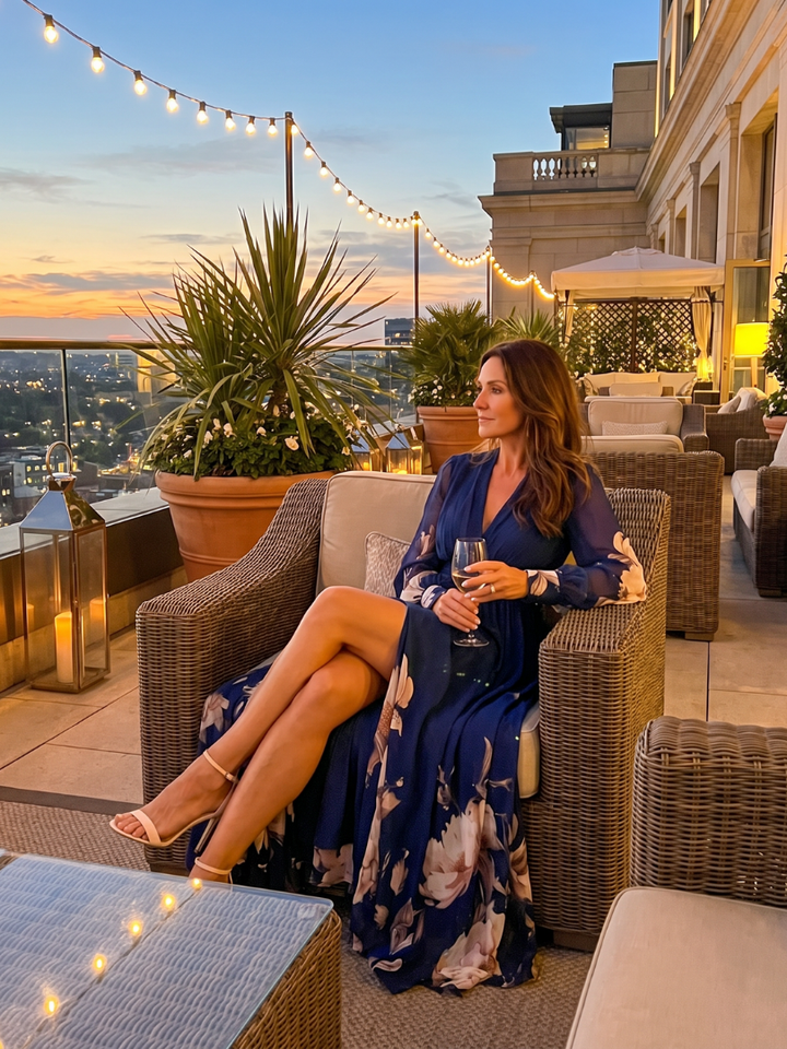 Maude™ Floral Hem Sheer Sleeve Maxi Dress, full length view