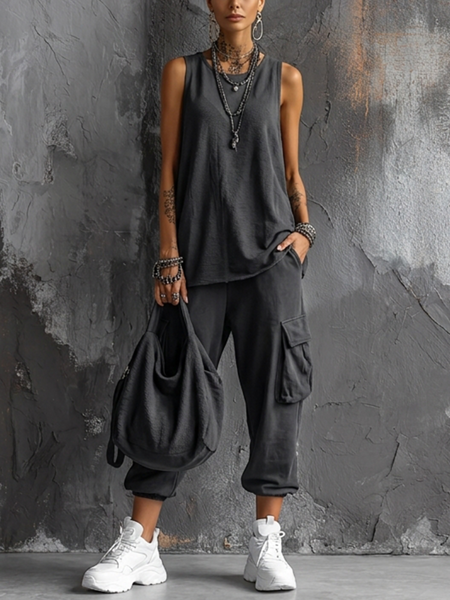 Joyce™ Cargo Pocket Two-Piece Set in charcoal