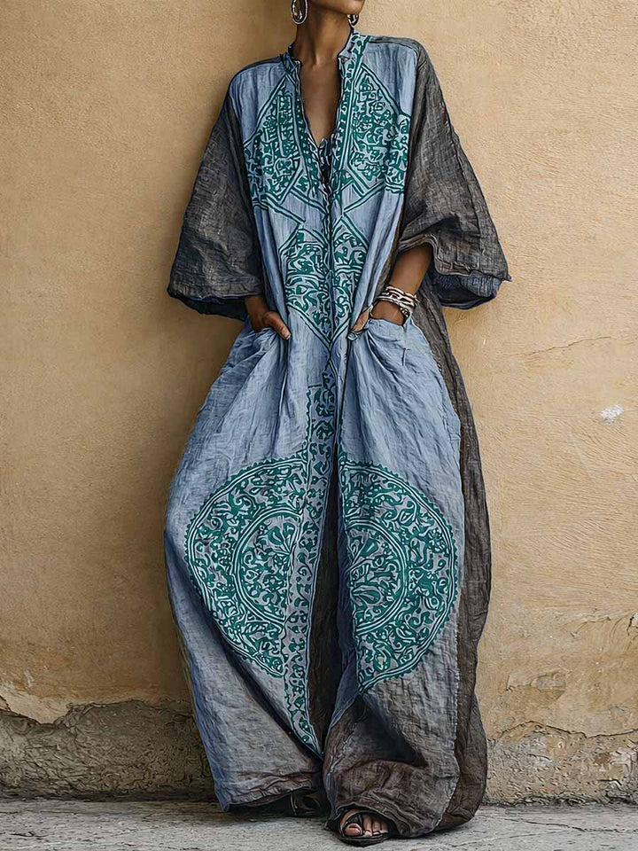 Agnes™ Vintage Print Wide-Leg Jumpsuit in teal
