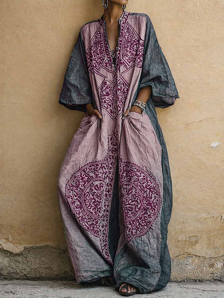 Agnes™ Vintage Print Wide-Leg Jumpsuit in dusty rose