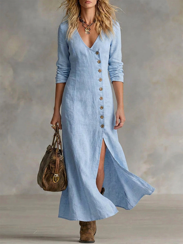 Doris button-front maxi dress, side view