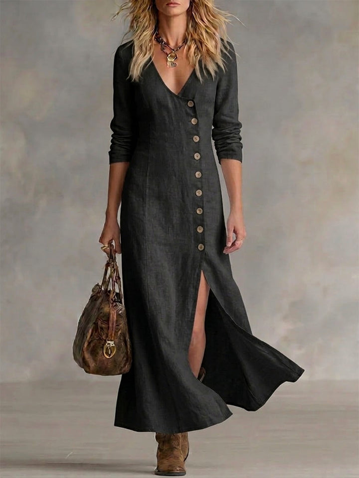 Doris button-front maxi dress, skirt movement