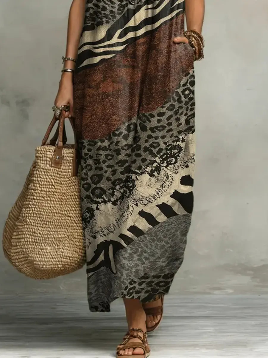 Shirley mixed print maxi dress, print detail