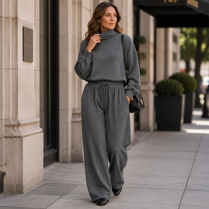 Dolores™ Turtleneck Wide-Leg Two-Piece Set in Grey, shown on a model