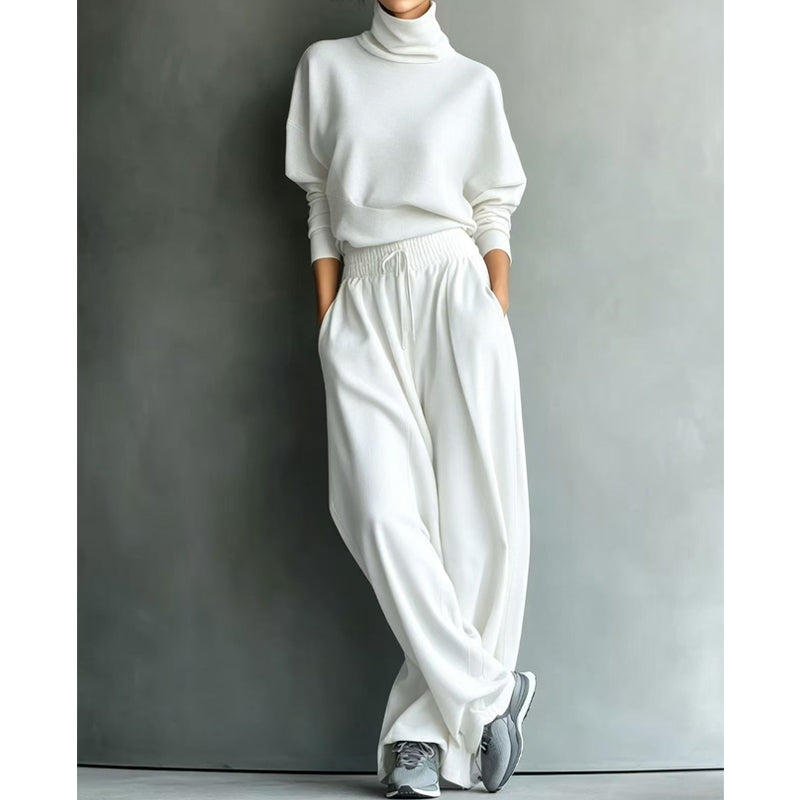 Dolores™ Turtleneck Wide-Leg Two-Piece Set in Cream, shown on a model