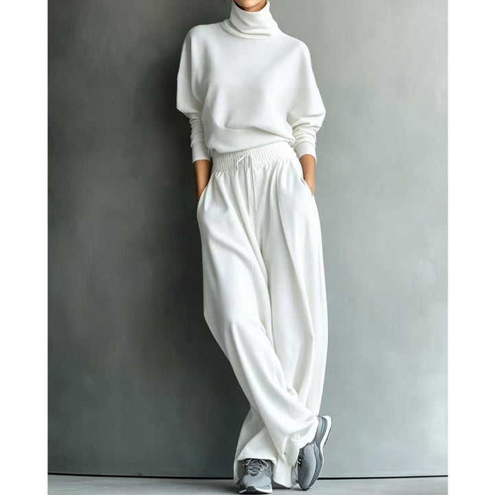 Dolores™ Turtleneck Wide-Leg Two-Piece Set in Cream, shown on a model