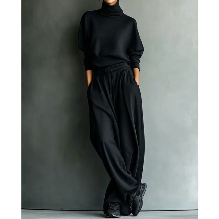 Dolores™ Turtleneck Wide-Leg Two-Piece Set in Black, shown on a model