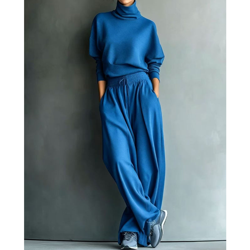 Dolores™ Turtleneck Wide-Leg Two-Piece Set in Blue, shown on a model