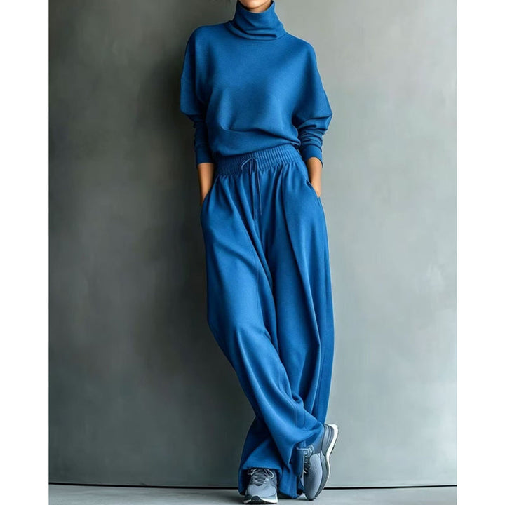 Dolores™ Turtleneck Wide-Leg Two-Piece Set in Blue, shown on a model