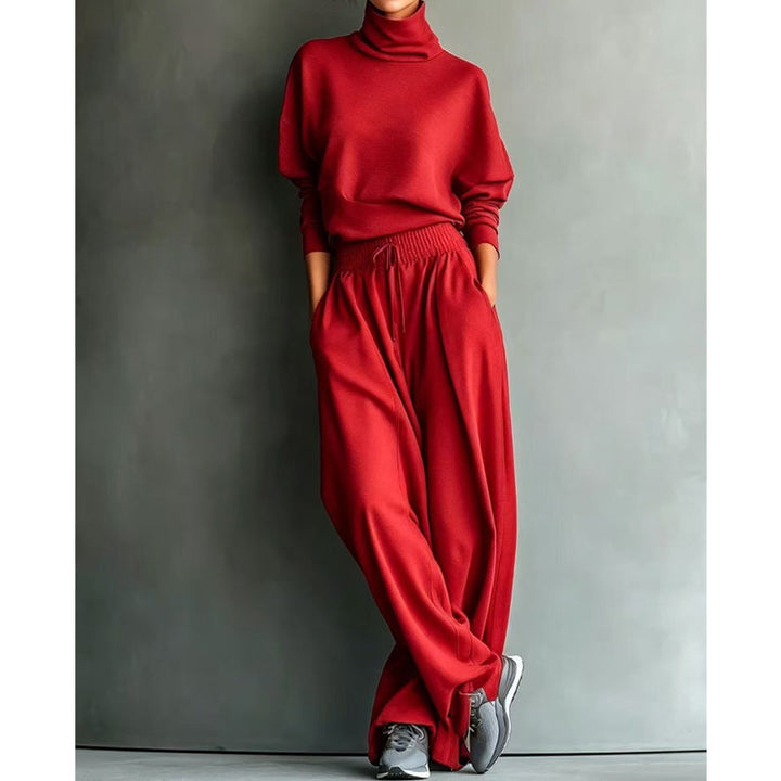 Dolores™ Turtleneck Wide-Leg Two-Piece Set in Red, shown on a model