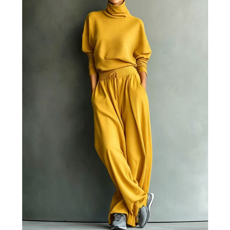 Dolores™ Turtleneck Wide-Leg Two-Piece Set in Mustard, shown on a model