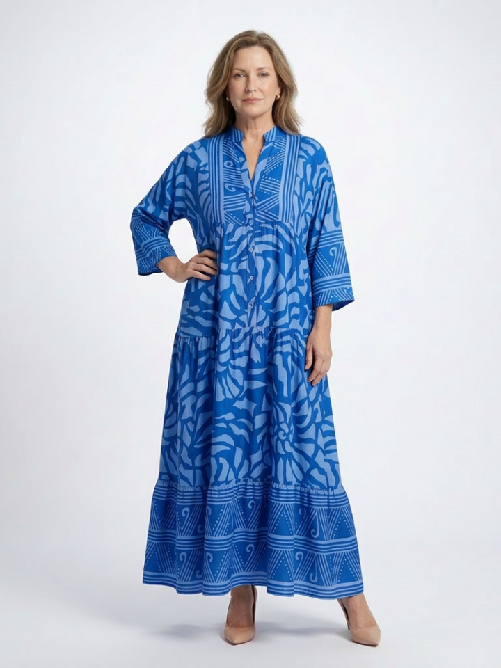 Eula™ Button-Front Midi Dress, in Blue, full length
