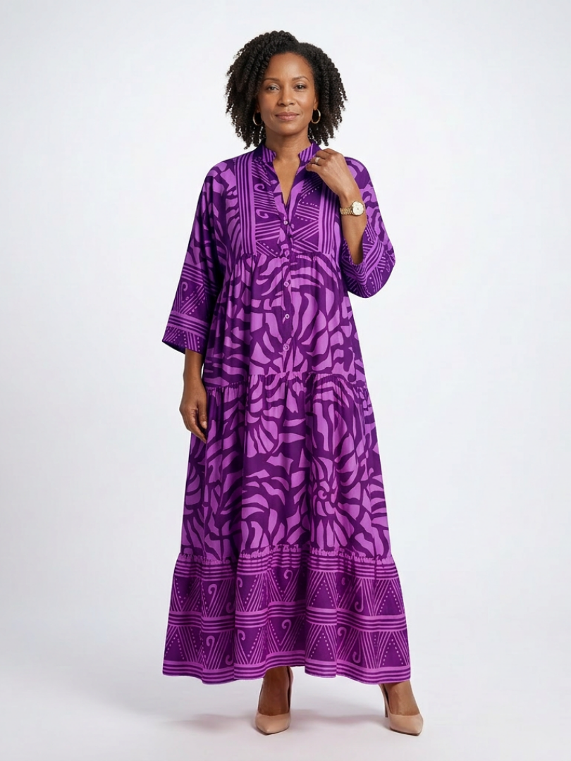 Eula™ Button-Front Midi Dress, in Purple, full length