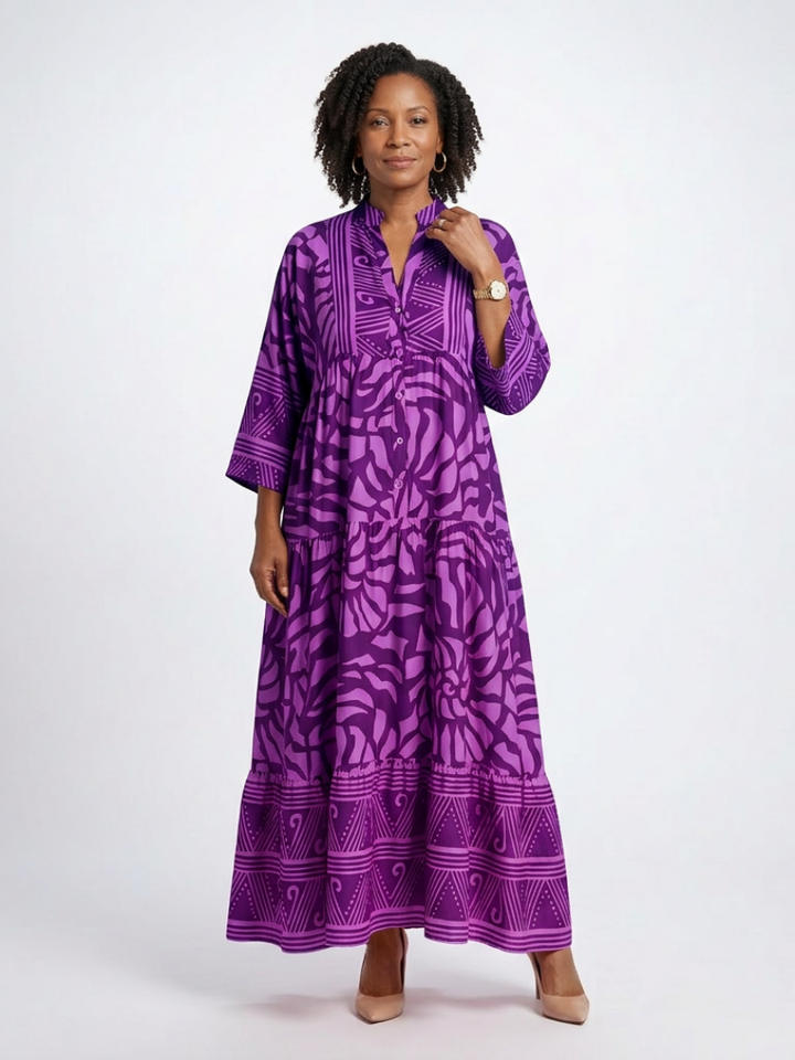 Eula™ Button-Front Midi Dress, in Purple, full length